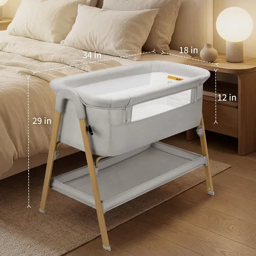 Vista 2 de Uuoeebb Cuna para bebé, moisés de noche para bebé, 2 en 1 con colchón, diseño transpirable de media malla, 4 ruedas de bloqueo automático, cesta