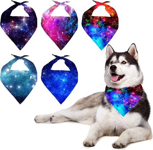 Vista 5 de Howilath Juego de 5 unidades de bandana para perro, bufanda de perro con diseño de piel de animal, bandana triangular lavable con divertido
