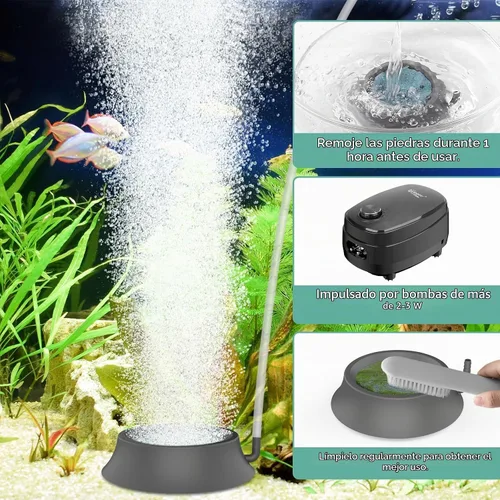 Vista 7 de hygger Piedra Difusora para Acuario, Burbujeador para Tanque de Peces con Base de Acero Inoxidable, Difusor de Oxígeno para Bombas de Aire Nano