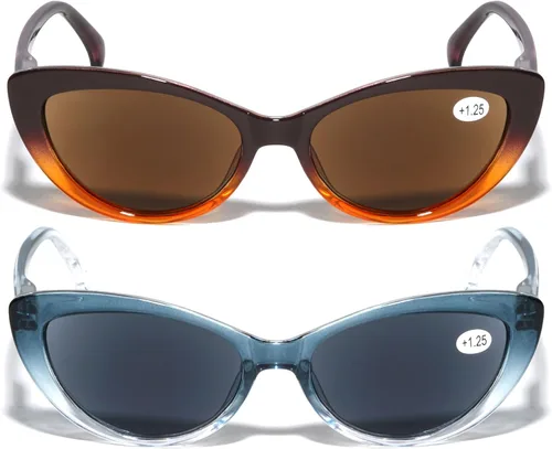 Vista 7 de 2 pares de lentes de sol de lectura Cateye Black Tortoise para mujer - Lectores de ojo de gato al aire libre