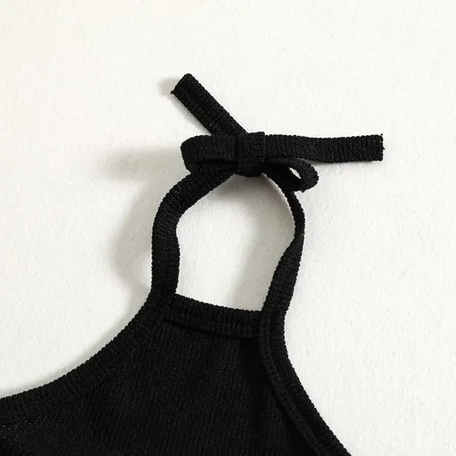 Vista 3 de Conjunto de 2 piezas para bebé niña pequeña, camiseta de manga corta con letras, pantalones acampanados, pantalones acampanados, ropa de festival