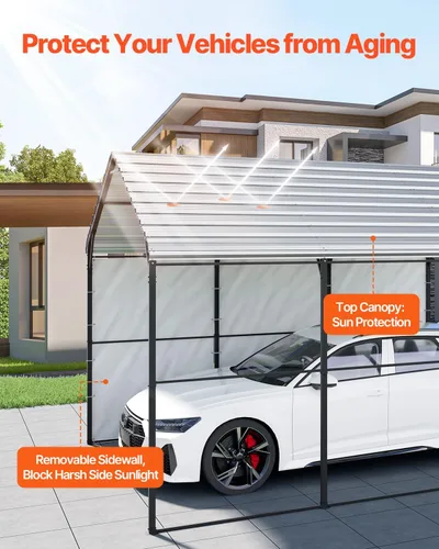 Vista 104 de VEVOR Cobertizo Tienda de Almacenamiento Exterior Portátil Resistente de 6 x 8 x 7 pies, Refugio de Cochera Garaje Impermeable con Puerta Enrollable