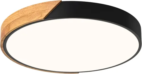 Vista 14 de Lámpara de techo LED moderna, lámpara de techo minimalista de madera empotrada, 4000 K no regulable, lámpara de iluminación circular con pantalla