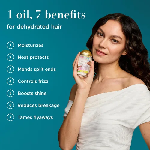 Vista 2 de OGX Remedio Extra Fuerte Contra Daños + Aceite Milagroso de Coco Tratamiento de Aceite Penetrante para el Cabello, Aceite Antiencrespamiento Extra
