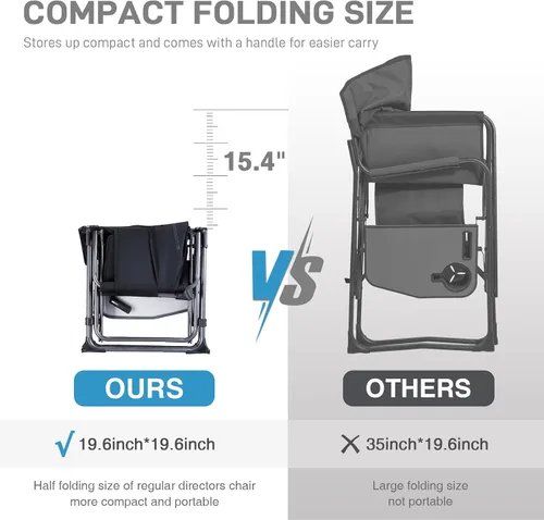 Vista 5 de EVER ADVANCED Silla de directores de camping con mesa auxiliar, plegable portátil con tamaño compacto, silla de césped resistente con bolsillo