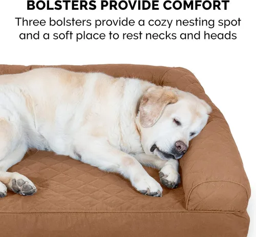Vista 11 de Furhaven - Cama ortopédica para perros, estilo sofá, acolchada, con funda extraíble y lavable, marrón tostado, tamaño jumbo (XL)