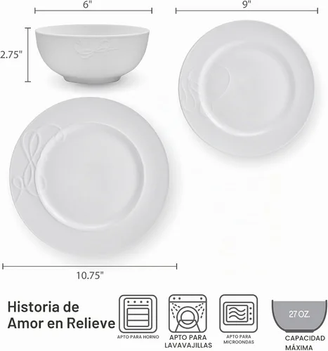 Vista 4 de Mikasa Love Story - Juego de vajilla de 18 piezas resistente a las astillas, servicio para 6 personas
