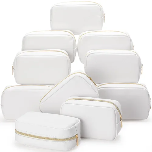 Vista 19 de Sweetude 10 bolsas de maquillaje a granel para mujeres, regalo preparatorio, bolsa de cosméticos de piel sintética, pequeña bolsa de aseo