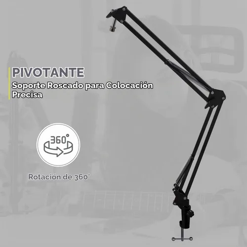 Vista 4 de Audio-Technica Micrófono de estudio de condensador AT2020 con filtro de engranajes Knox, brazo de pluma, cable y paquete de montaje de choque