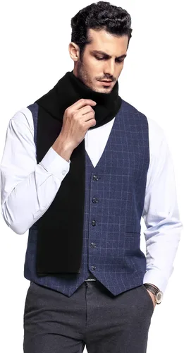 Vista 3 de RIONA Men's 100 Australian Merino Wool Scarf Knitted Soft Warm Neckwear negro (9001_black)