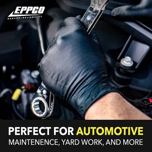 Vista 6 de EPPCO LionGrip - Guantes desechables de nitrilo negro de 7 mil, sin polvo, sin látex, con textura superior