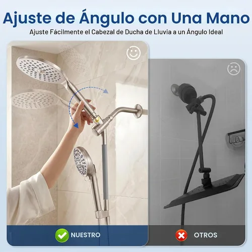 Vista 3 de MakeFit Combo de cabezal de ducha de lluvia con doble filtro, cabezal de ducha de mano de alta presión con barra ajustable, cabezal de ducha