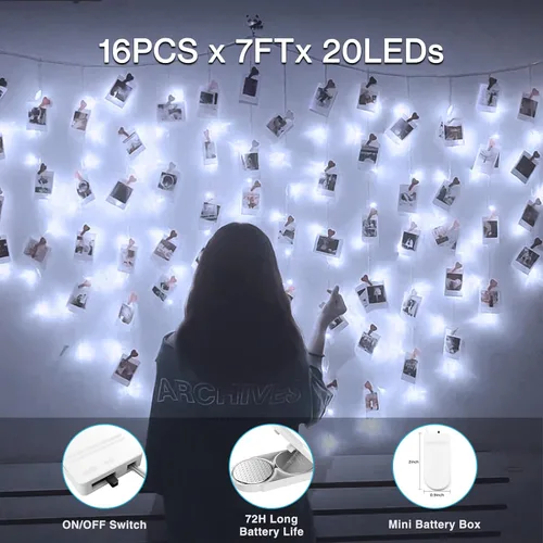 Vista 3 de Olafus Paquete de 16 luces de hadas funcionan con pilas, IP68 impermeable, mini tira de luciérnaga, cable de cobre de 7 pies, luz estrellada micro