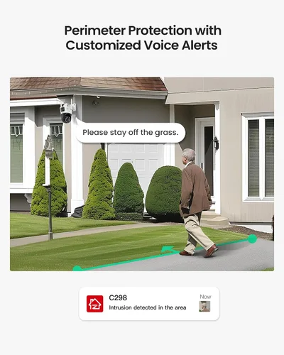 Vista 5 de ZOSI C298 - Cámara de seguridad WiFi enchufable PT de 4MP con doble lente (2MP+2MP) para exteriores, cámara panorámica de 360 grados, detección