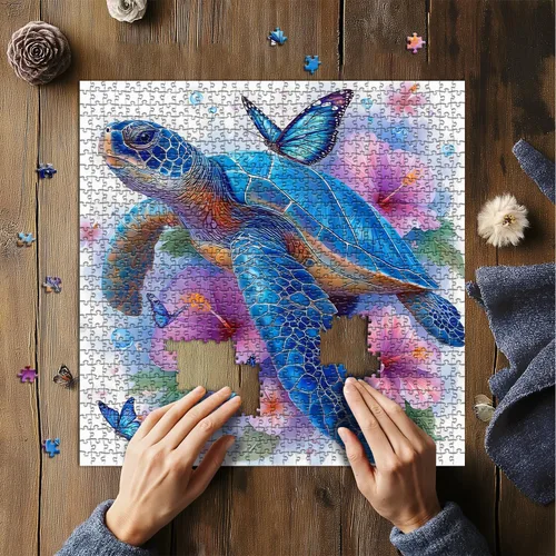 Vista 5 de Sea Turtle Puzzles for Adults 1000 Piece, PICKFORU Flower Animal Art Jigsaw Puzzles Nature, Unique Floral Butterfly Blue Turtle Puzzles for Adults