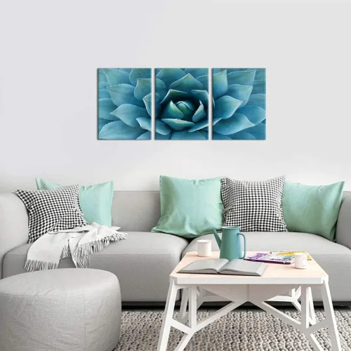 Vista 2 de Biuteawal - Lienzo moderno para pared, pintura de agave azul, pintura de plantas, decoración de pared, turquesa y verde azulado, impresión artística