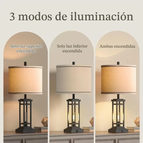 Vista 3 de ROTTOGOON Lámpara de mesa de granja de 27.5 pulgadas de altura con puertos de carga USB C + USB A, lámpara rústica para sala de estar, lámpara