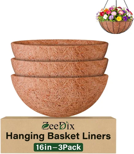 Vista 18 de ZeeDix Paquete de 3 forros de coco de 12 pulgadas para maceteros, revestimientos redondos para cestas colgantes 100% naturales, cesta de coco
