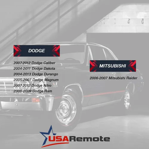 Vista 4 de Llavero compatible con Dodge Caliber Dakota Durango Magnum Nitro Ram / Mitsubishi Raider 2004 2005 2006 2007 2008 2009 2010 2011 2012 (KOBDT04A)