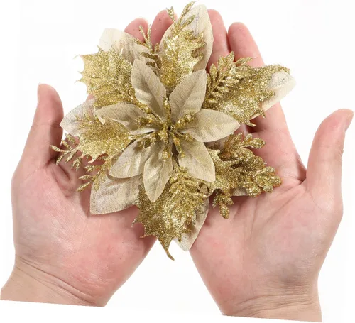 Vista 4 de STOBOK Flores artificiales de pascua con purpurina, paquete de 12 adornos de árbol para coronas, guirnaldas, fiestas de vacaciones, decoración