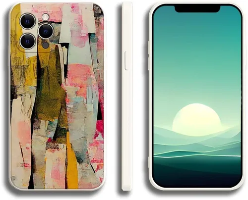 Vista 2 de Amanqunta Funda compatible con iPhone 14 Pro Max, hermosa funda de silicona suave con textura abstracta colorida para mujeres y niñas, diseño