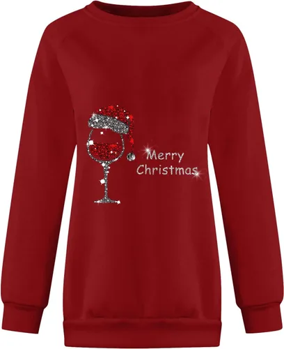 Vista 4 de LAGKQS Sudaderas feas de Navidad para mujer, camisa estampada con gráficos de Navidad, manga larga, suéter mullido