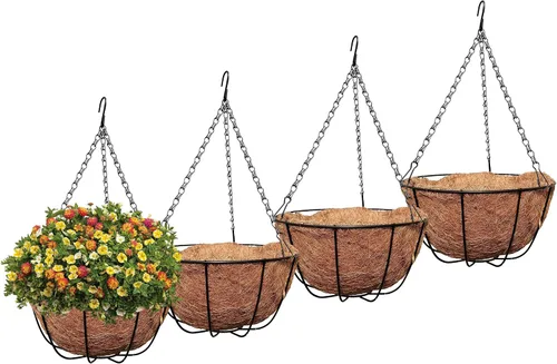 Vista 7 de MTB Supply Paquete de 2 cestas colgantes de jardín de 10 pulgadas, estilo tradicional con forro de coco para decoración del hogar, balcón, patio