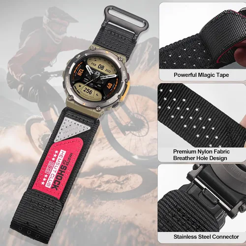 Vista 5 de Watch Bands Compatible with Amazfit T-Rex 2, Millitary Nylon Strap With Hook and Loop Design and Tools included