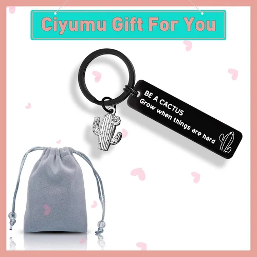 Vista 7 de Llaveros de cactus para mujer BE A CACTUS Grow when things are hard - Llavero inspirador para familiares, amigos, regalos motivacionales, regalos
