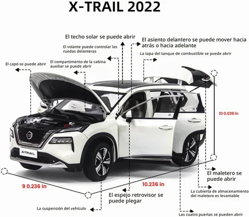 Vista 5 de Coche fundido a troquel a escala 1/18 X-Trail Minicar 2022 para adultos Colección Regalo de cumpleaños Blanco