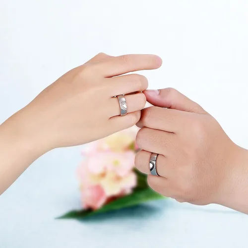 Vista 3 de ANAZOZ Anillo de promesa de corazón de amor real para parejas, de acero inoxidable, anillo superior, 0.236in