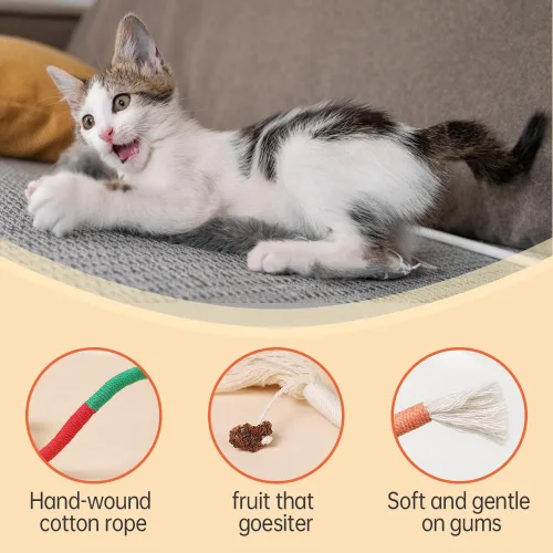 Vista 3 de Cuerda de juguete masticable para gatos, cuerda de masticar natural mejorada 2026, juguete interactivo de hierba gatera para gatitos, cuidado