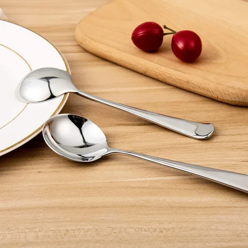 Vista 7 de IMEEA Cucharas de postre de acero inoxidable de 6 pulgadas, cucharas de sopa redondas para arroz, helado y cereales, SUS304, juego de 4