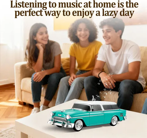 Vista 7 de Altavoz Bluetooth retro en forma de automóvil, calidad de sonido de alta definición, emparejamiento TWS, múltiples salidas de interfaz, altavoz Verde
