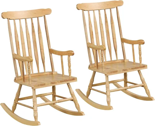Vista 10 de Tangkula Mecedora para patio de madera de goma maciza, silla mecedora de porche al aire libre con marco de madera de goma, mecedora de madera