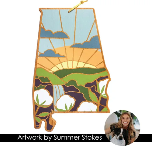 Vista 6 de Totally Bamboo Tabla de cortar con forma del estado de Alabama y plato para servir charcutería con ilustraciones de Summer Stokes, incluye cuerda