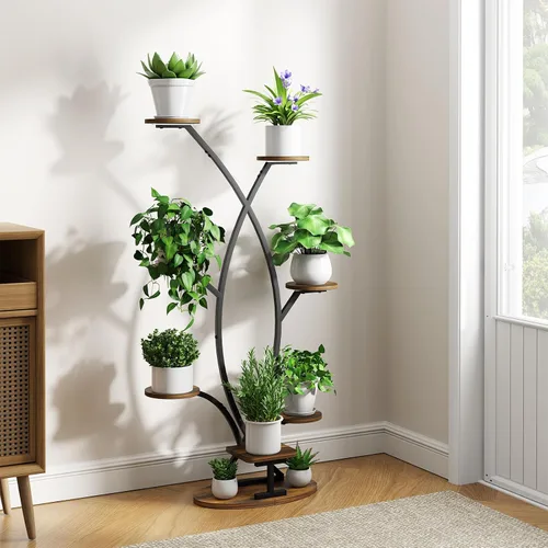 Vista 2 de Soporte para plantas de interior con luz de crecimiento, estante esquinero de 8 niveles para plantas de interior, estante de plantas de 57 pulgadas
