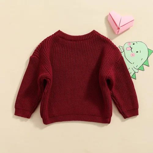 Vista 6 de Suéter de punto para bebé y niña, color sólido, cuello redondo, cálido, para otoño e invierno