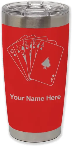 Vista 34 de LaserGram Vaso aislado al vacío de 20 onzas, tarjetas de póquer Royal Flush con grabado personalizado incluido (negro)