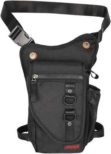 Vista 7 de Larswon Bolsa de muslo - Riñonera táctica para motocicleta, impermeable, Verde militar, M, Ligero