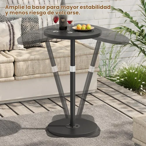 Vista 5 de Asgolion Mesa auxiliar redonda, mesa de bebidas de altura ajustable para espacios pequeños, mesa de Martini con pedestal, mesas de cóctel, base