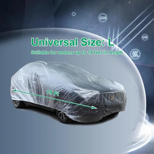 Vista 5 de Paquete de 4 fundas universales desechables para automóvil, funda de plástico impermeable para automóvil, funda universal para vehículo con banda
