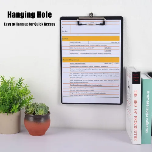 Vista 3 de 4 portapapeles magnéticos negros con clip de perfil bajo tamaño carta 9 x 12.5 pulgadas, clip estándar de tablero rígido para refrigerador