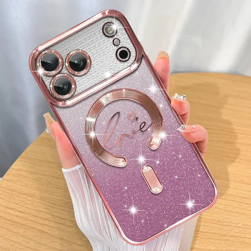 Vista 35 de ZIYE Funda Magnética Diseñada para iPhone 14 Funda con Purpurina Plateado de Lujo Corazón de Amor Compatible con MagSafe Funda Transparente con Negro