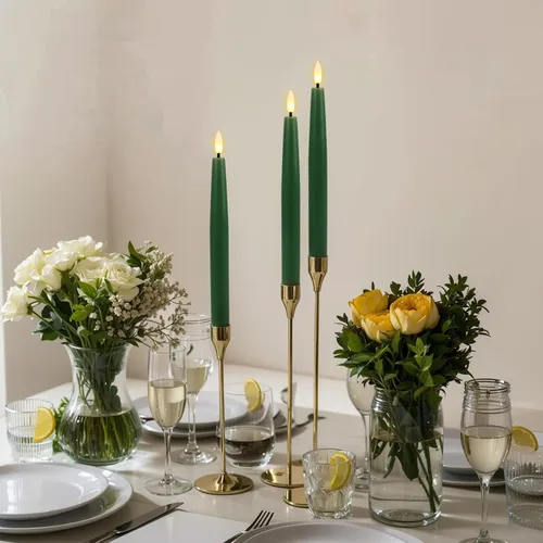 Vista 4 de GenSwin Flameless Taper Candles with Remote Timer, Real Wax LED Flickering Candlesticks Battery Operated 3D Wick for Wedding, Party, Home(Christmas