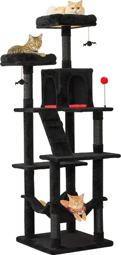 Vista 30 de MWPO - Árbol para gatos, multiestructura para gatos grandes con postes rascadores de sisal, plataforma acolchada, hamaca y condominio, torre Beige