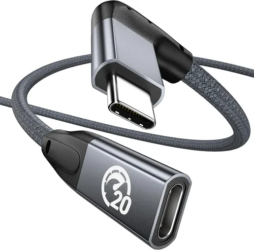 Vista 22 de UseBean Cable de extensión USB C en ángulo recto de 0.6 pies, 90 grados USB-C 3.2 Gen 2 20Gbps macho a hembra tipo C 4K cable extensor de video