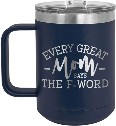 Vista 19 de EVERY GREAT MOM SAYS THE F WORD Taza de café negra de 15 oz con tapa deslizante Taza de café de viaje aislada Ideas de regalos de cumpleaños