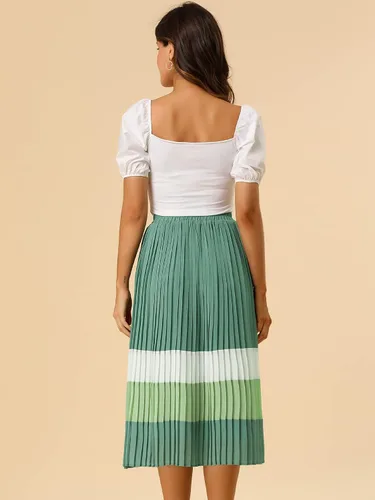 Vista 5 de Allegra K Falda plisada de gasa con cintura elástica y bloque de color para mujer