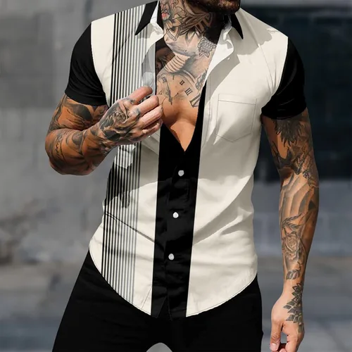 Vista 3 de Men's Casual Button-Down Shirts,Men's Casual Linen Shirts Hawaiian Short Sleeve Button Down Shirt Summer Beach Tops